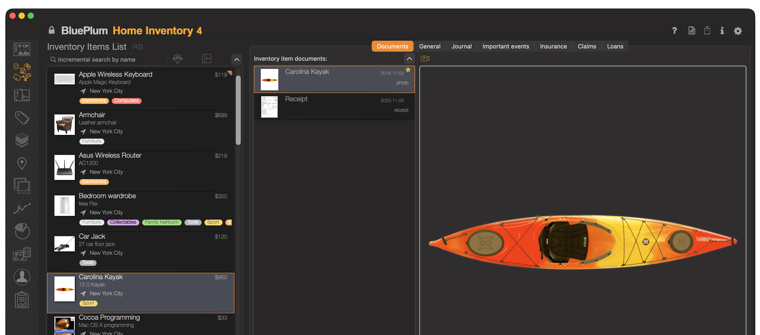 Home Inventory application screenshot