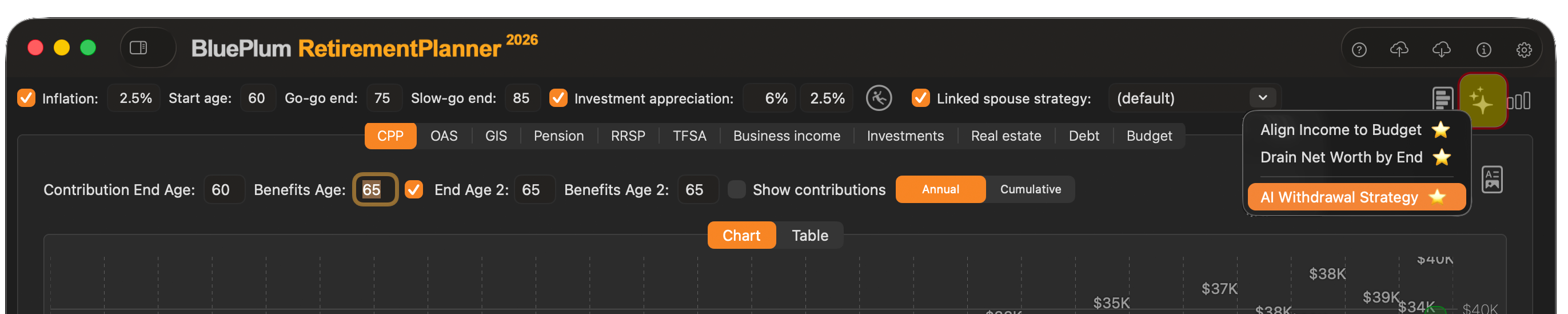 Household mode showing combined income and pension splitting