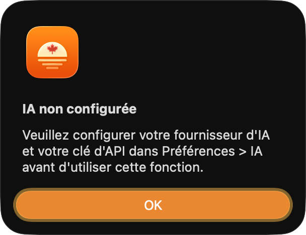 Sans clé, la fonction vous invite à en configurer une.