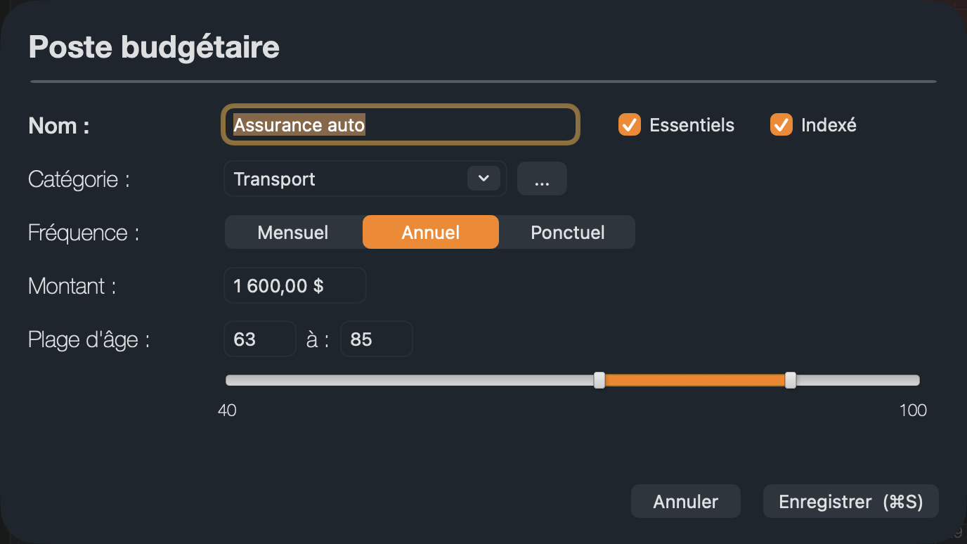 Assurance auto : 1 600 $ par année, de 63 à 85 ans.