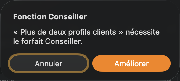 Ajout d’un troisième client avec un forfait Pro.