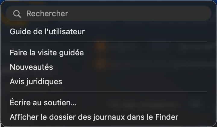 Le menu Aide.