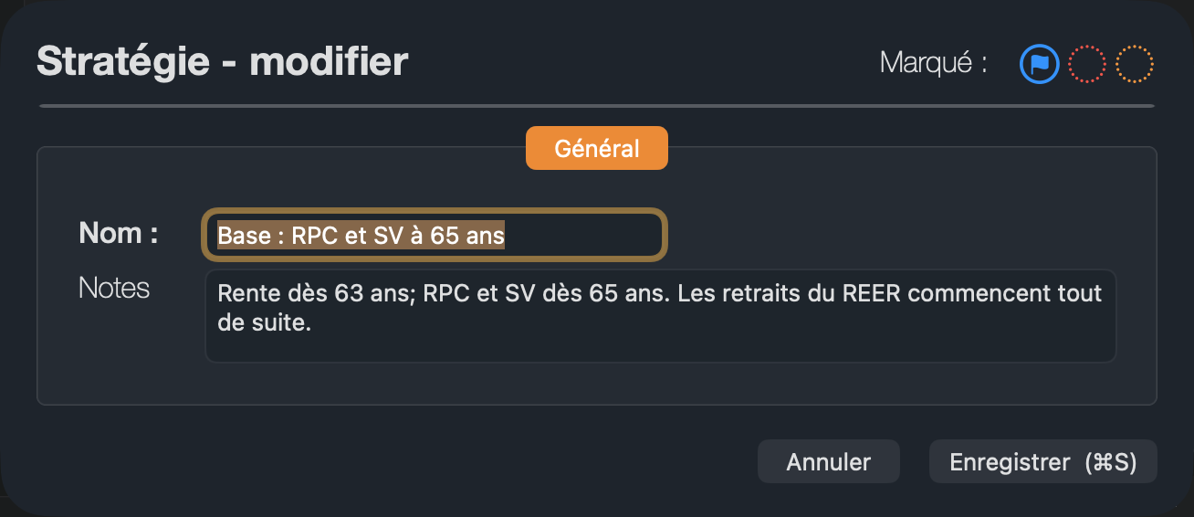 Le formulaire de stratégie.