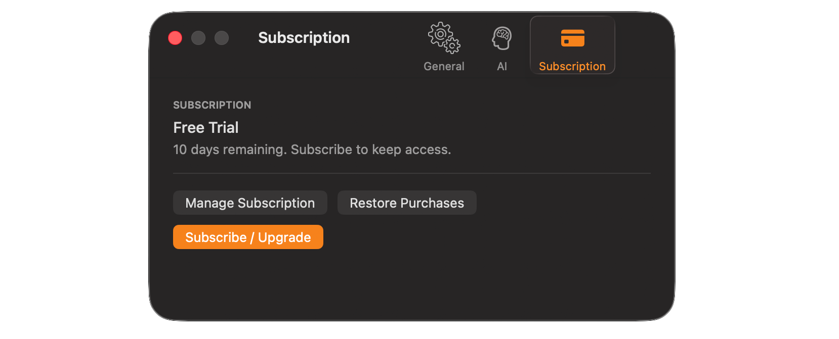 Preferences - Subscription