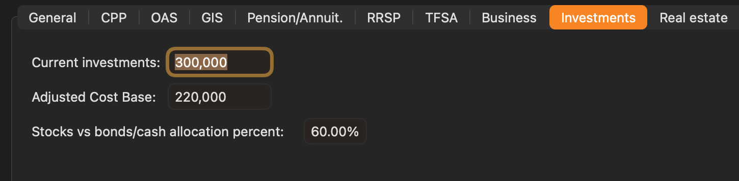 Sources de revenu — Investments