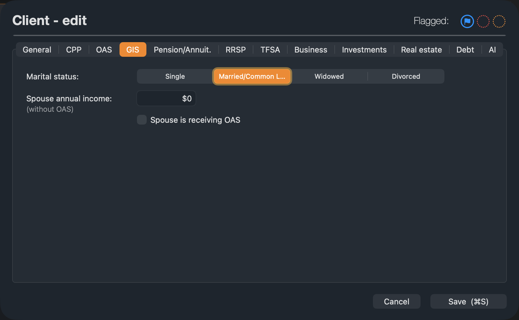 Marital status is on the GIS tab of the profile.