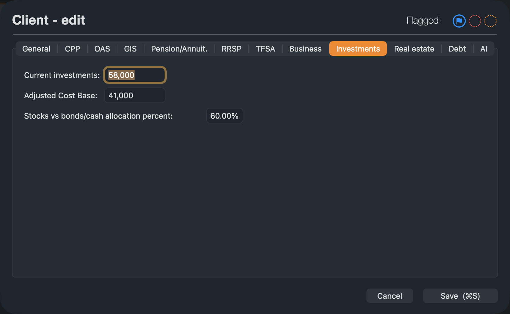 Graham’s non-registered account: $58,000, with a cost base of $41,000.