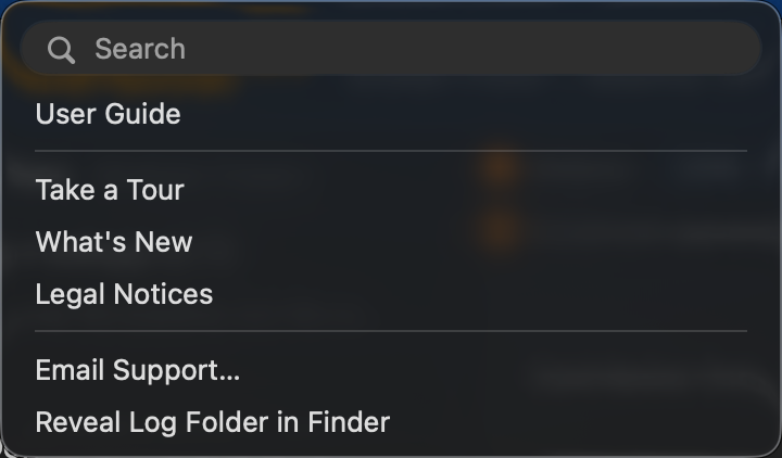The Help menu.